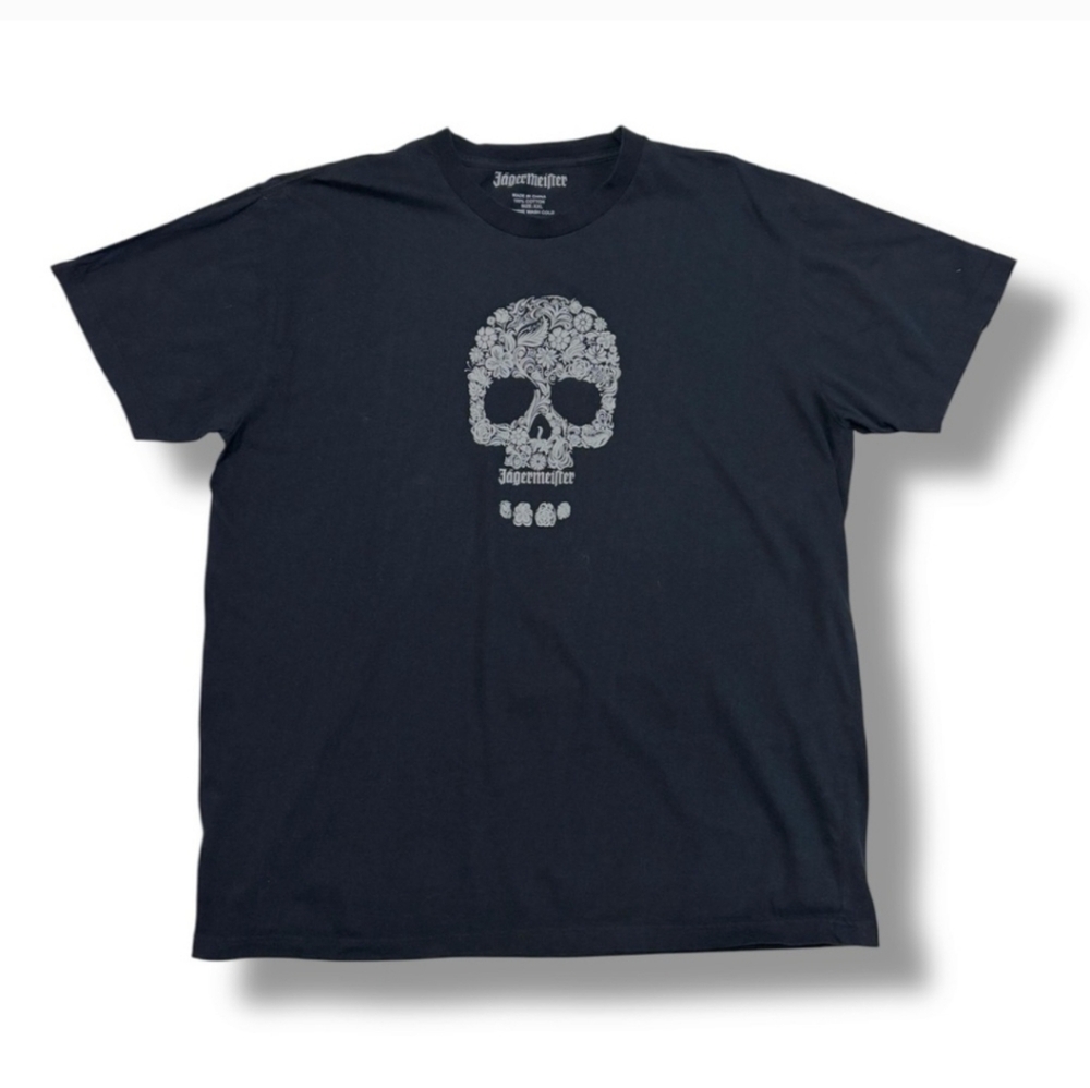 JAGERMEISTER Black Crew Neck Shirt Floral Sugar Skull Graphic VINTAGE